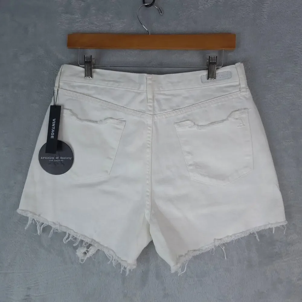 Articles of Society Shorts Womens 29 White‎ Cotton Distressed Cut Off 4